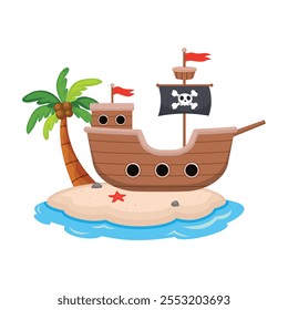 Pirate ship with skull and crossbones clip art