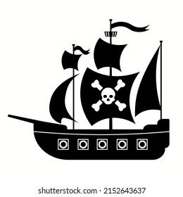 Pirate ship with skull with crossed bones on the sail