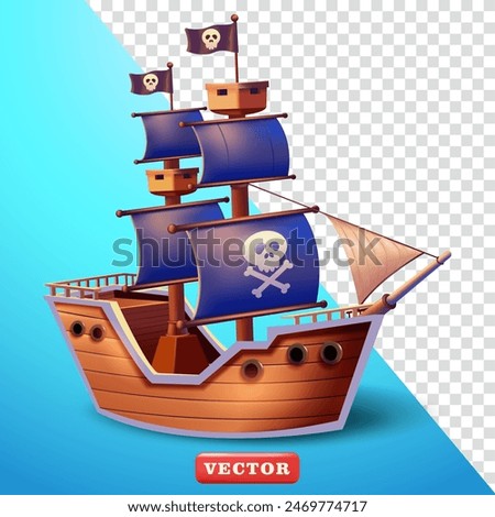 Pirate ship with skull symbol, 3d vector. Suitable for design elements and game elements