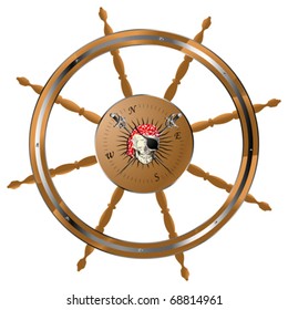 Pirate ship steering wheel with pirate skull
