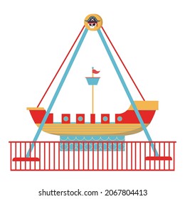 Pirate ship. Vector amusement park ride isolated on white background. Colorful vector illustration.