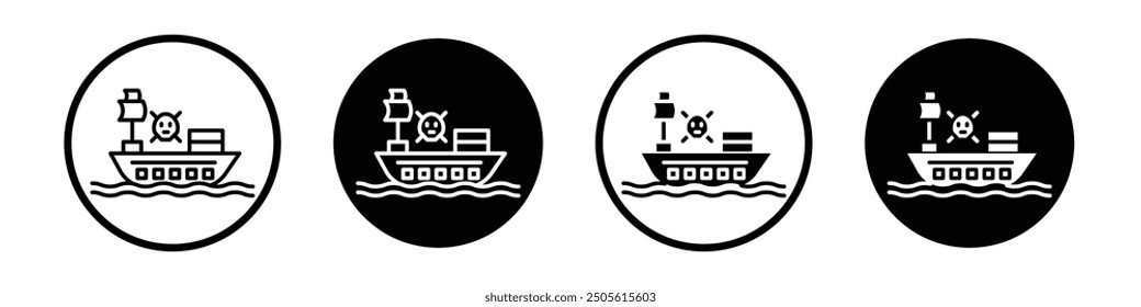Pirate ship vector icon set black filled and outlined style.