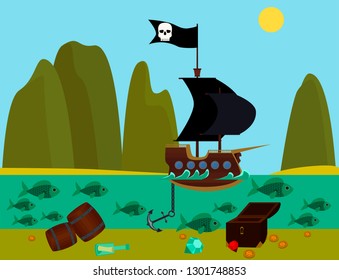 Pirate ship. Vector illustration.