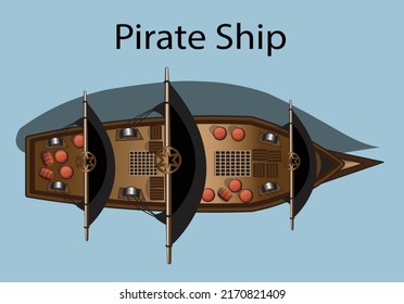 Pirate Ship Vector Illustration in Blue Background 