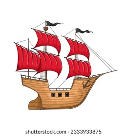 Pirate ship vector illustration, cartoon style