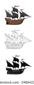 Ilustración vectorial de barco pirata, estilo de dibujos animados