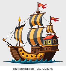 Pirate Ship Vector Illustration - High-Quality Printable Design for Nautical Themes