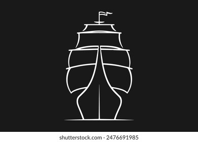 Pirate Ship vector line art on black background