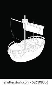 Pirate ship with white sails. Ship illustrator
