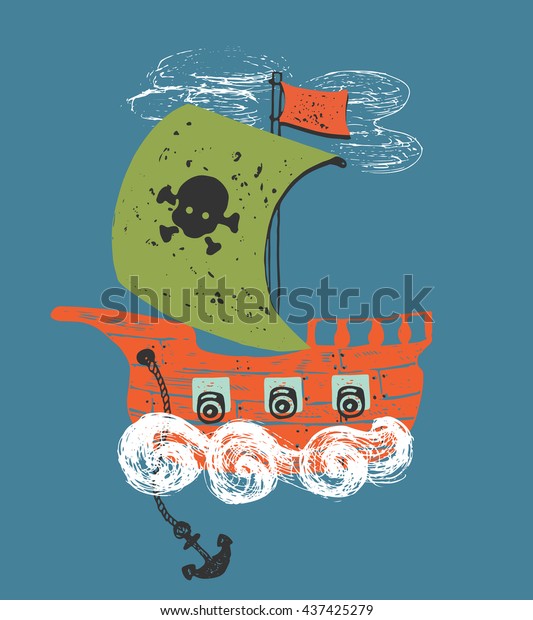 Pirate Shiphand Drawn Vector Illustrationcan Be Stock Vector (Royalty ...