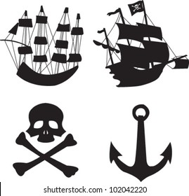 Pirate ships and a cross bone skull with a anchor