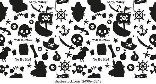 Pirate silhouette elements seamless pattern