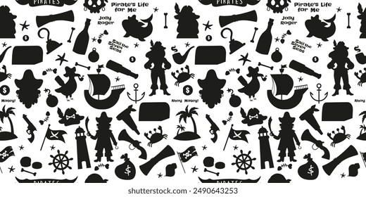 Pirate silhouette elements seamless pattern in flat