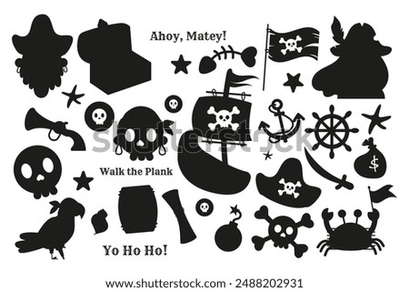 Pirate silhouette elements set flat