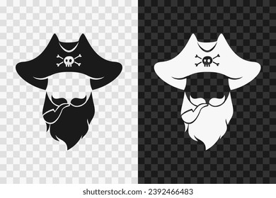 Pirate silhouette icon, vector glyph sign. Pirate symbol isolated on dark and light transparent backgrounds.