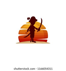 pirate silhouette sunshine theme sign vector