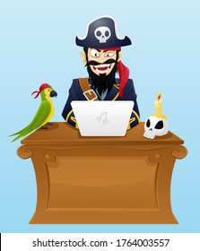 Piratensitze mit Laptop am Schreibtisch - Vektorgrafik