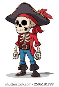 Pirate Skeleton Cartoon. Flat Vector Illustration