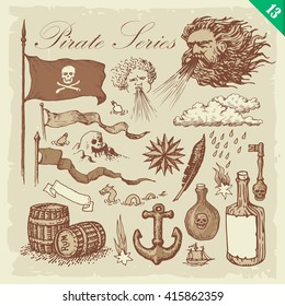 Pirate sketches. Layered vector set.