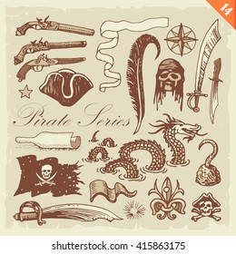Pirate sketches. Layered vector set.