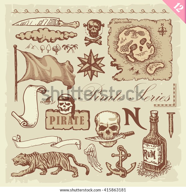 Pirate Sketches Layered Vector Set Stock Vector (Royalty Free ...