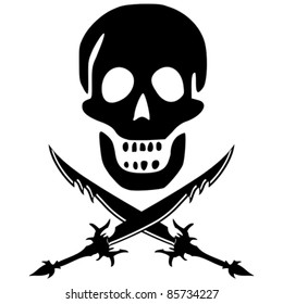 pirate skul and swords against white background, abstract vector art illustration