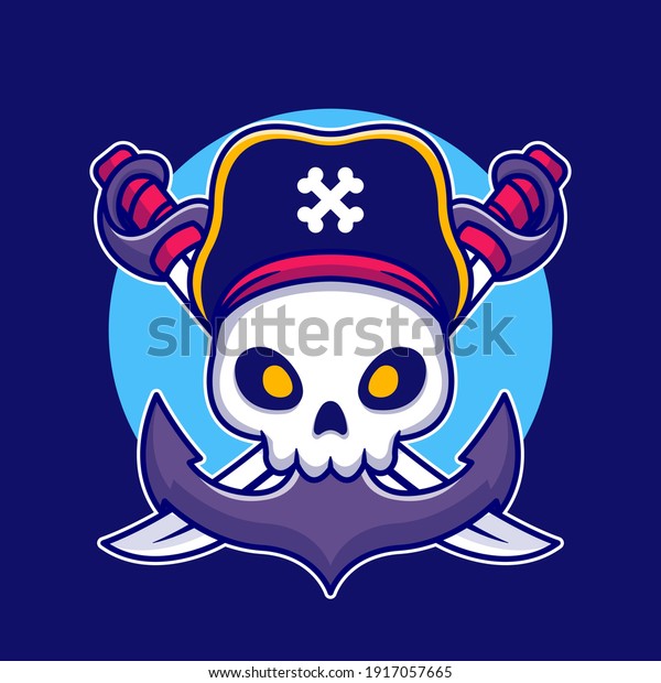 Pirate Skull Anchor Cartoon Vector Icon Stock Vector (Royalty Free ...