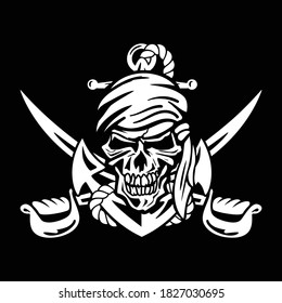 Pirate Skull with Anchor, Rope and Crossed Swords Isolated Vector Illustration