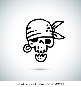 Pirate skull with bandana freehand drawing vector illustration
