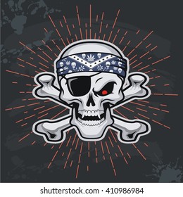  Pirate skull with bandana  on black board