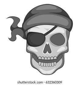 Pirate skull in bandane icon in monochrome style isolated on white background vector illustration