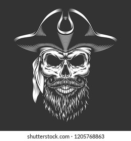 Vintage Bearded Mustached Pirate Skull Smoking Stock Vector (Royalty ...