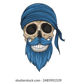 Pirate skull, bearded and mustached vector illustration