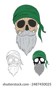 Pirate skull, bearded and mustached vector illustration