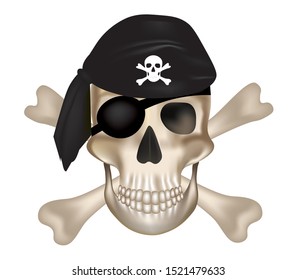 Pirate skull with black hat. vector