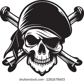 Pirate Skull and Bones Logo Monochrome Design