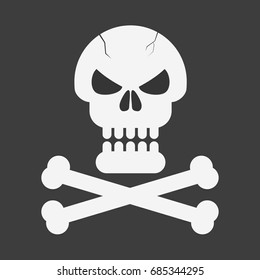 Pirate skull with bones on black background. Vector illustration