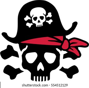 Pirate Skull With Bones And Red Headscarf
