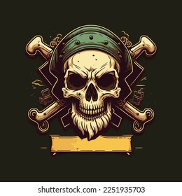 Pirate skull with bones wearing headband, esports mascot designs, gaming logo template, illustration