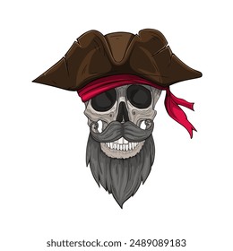 Pirate skull captain hat bearded and mustached