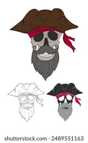 Pirate skull captain hat bearded and mustached