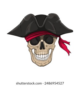 Pirate skull captain hat vector illustration