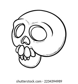 Pirate skull in cartoon style. Sketch of a human skull. Vector illustration isolated in white background