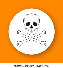 Pirate skull. Contour round icon with shadow. Info graphic element. Vector illustration, eps 10.  