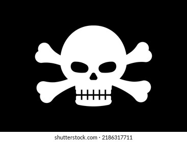 Pirate skull with cross bones vector illustration. Simple silhiuette for blindfold mask or flag with skeleton head and crossbones badge.