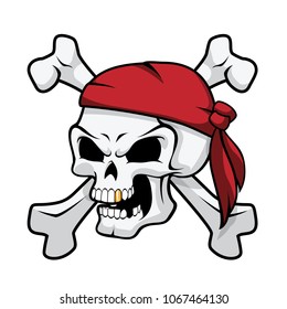 Pirate Skull and Crossbones with Bandana - Isolated Vector Illustration