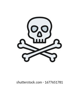 Pirate skull with crossbones flat color line icon.