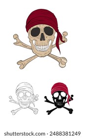 Pirate Skull and Crossbones flat style