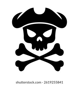 Pirate skull and crossbones with hat silhouette vector
