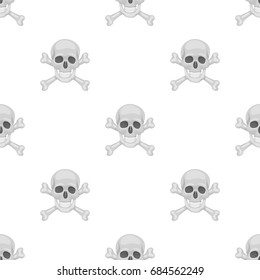 Pirate skull and crossbones icon in cartoon style isolated on white background. Pirates symbol stock vector illustration.